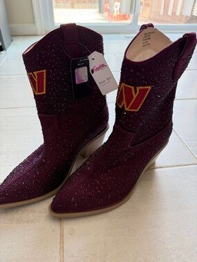 NFL Burgundy Rhinestone Western Ankle Booties with Gold Emblem